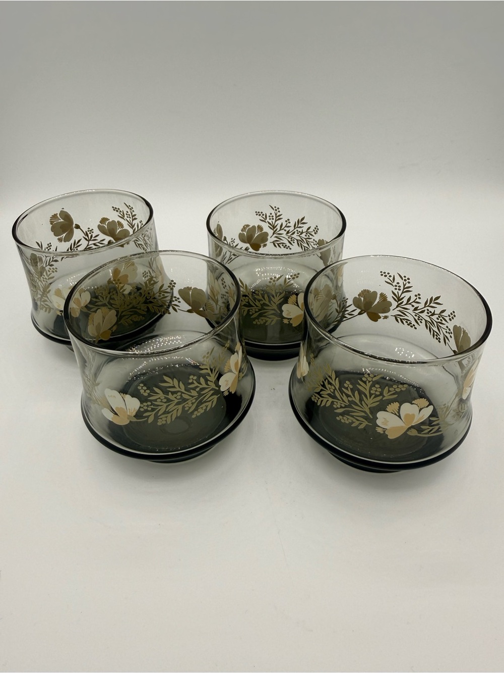 Set of 4 Libbey Floral Smoke Glass Tumblers